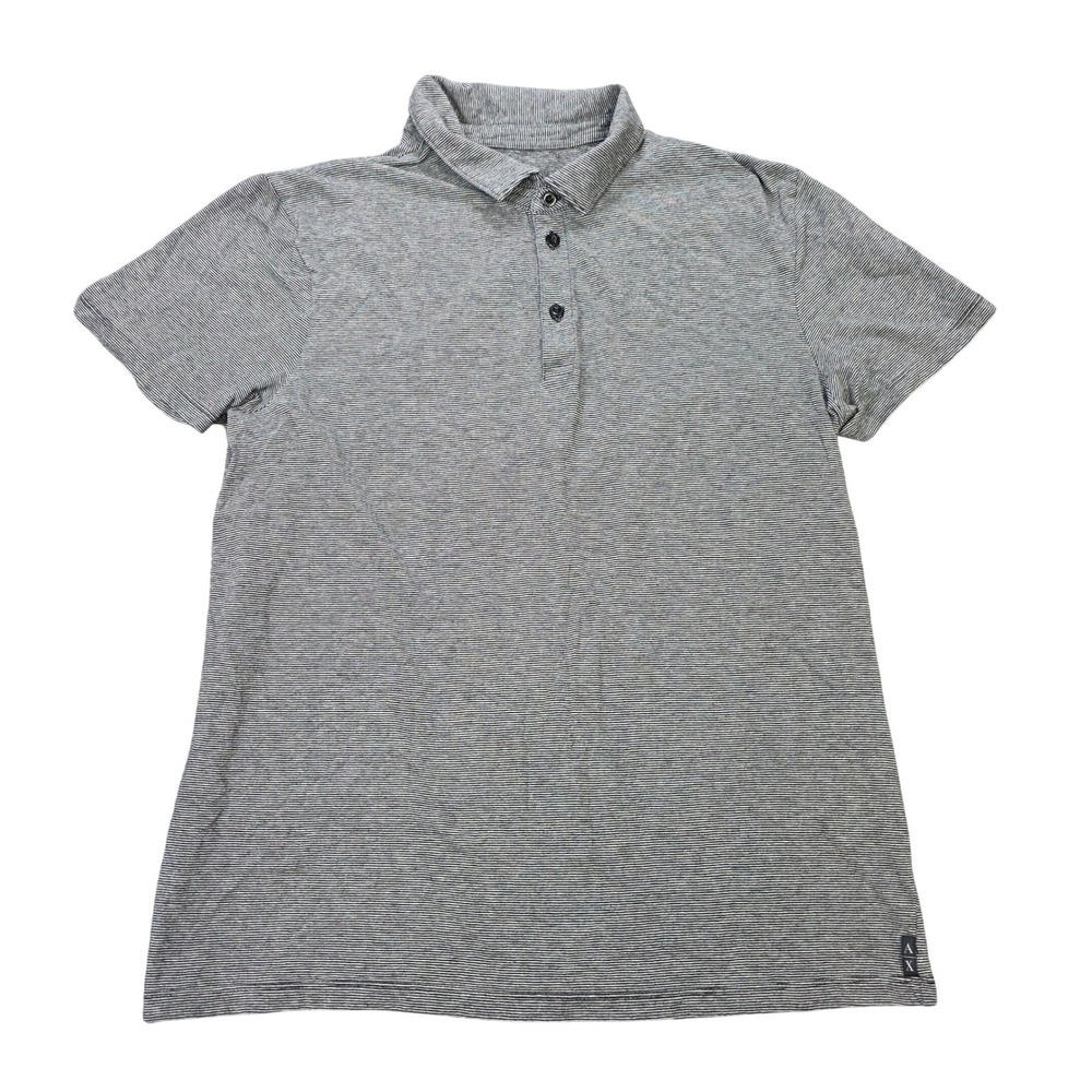 Armani Exchange Micro Stripe Polo Shirt Mens Size L Grey White Short Sleeve Size